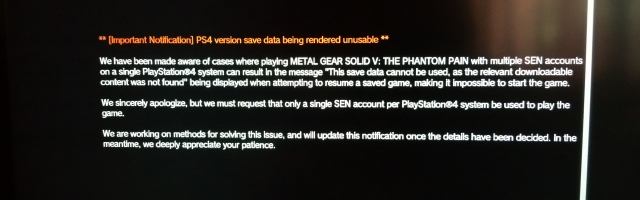 Metal Gear V Deleting Saves of Multiple Accounts on PS4